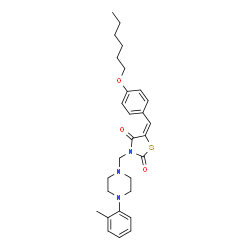 ChemSpider 2D Image | (5E)-5-[4-(Hexyloxy)benzylidene]-3-{[4-(2-methylphenyl)-1-piperazinyl]methyl}-1,3-thiazolidine-2,4-dione | C28H35N3O3S
