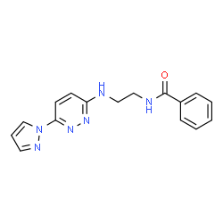 ChemSpider 2D Image | N-(2-{[6-(1H-Pyrazol-1-yl)-3-pyridazinyl]amino}ethyl)benzamide | C16H16N6O