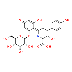 ChemSpider 2D Image | 3-Hydroxy-2-{[(1Z)-1-(2-hydroxy-4-oxo-6-{[(2S,3R,4S,5S,6R)-3,4,5-trihydroxy-6-(hydroxymethyl)tetrahydro-2H-pyran-2-yl]oxy}-2,5-cyclohexadien-1-ylidene)-3-(4-hydroxyphenyl)propyl]amino}propanoic acid (
non-preferred name) | C24H29NO12