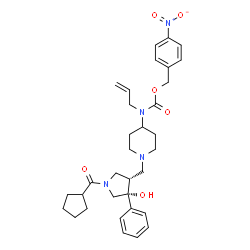 ChemSpider 2D Image | 4-Nitrobenzyl allyl(1-{[(3S,4R)-1-(cyclopentylcarbonyl)-4-hydroxy-4-phenyl-3-pyrrolidinyl]methyl}-4-piperidinyl)carbamate | C33H42N4O6