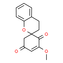 ChemSpider 2D Image | 3'-Methoxy-3,4-dihydro-2'H,5'H-spiro[chromene-2,1'-cyclohex[3]ene]-2',5'-dione | C15H14O4
