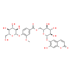 ChemSpider 2D Image | 7-Hydroxy-2-oxo-2H-chromen-6-yl 6-O-[4-(beta-D-glucopyranosyloxy)-3-methoxybenzoyl]-beta-D-glucopyranoside | C29H32O17