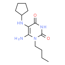 ChemSpider 2D Image | 6-Amino-1-butyl-5-cyclopentylamino-1H-pyrimidine-2,4-dione | C13H22N4O2