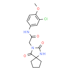 ChemSpider 2D Image | N-(3-Chloro-4-methoxyphenyl)-2-(2,4-dioxo-1,3-diazaspiro[4.4]non-3-yl)acetamide | C16H18ClN3O4