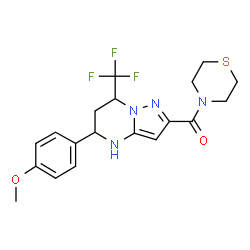 ChemSpider 2D Image | [5-(4-Methoxyphenyl)-7-(trifluoromethyl)-4,5,6,7-tetrahydropyrazolo[1,5-a]pyrimidin-2-yl](4-thiomorpholinyl)methanone | C19H21F3N4O2S