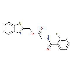 ChemSpider 2D Image | 1,3-Benzothiazol-2-ylmethyl N-(2-fluorobenzoyl)glycinate | C17H13FN2O3S