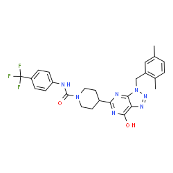 ChemSpider 2D Image | 4-[3-(2,5-Dimethylbenzyl)-7-hydroxy-3H-[1,2,3]triazolo[4,5-d]pyrimidin-5-yl]-N-[4-(trifluoromethyl)phenyl]-1-piperidinecarboxamide | C26H26F3N7O2