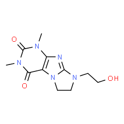 ChemSpider 2D Image | 8-(2-Hydroxyethyl)-1,3-dimethyl-7,8-dihydro-1H-imidazo[2,1-f]purine-2,4(3H,6H)-dione | C11H15N5O3