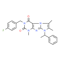 ChemSpider 2D Image | 3-(4-Fluorobenzyl)-1,6,7-trimethyl-8-(1-phenylethyl)-1H-imidazo[2,1-f]purine-2,4(3H,8H)-dione | C25H24FN5O2