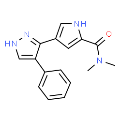 ChemSpider 2D Image | N,N-Dimethyl-4-(4-phenyl-1H-pyrazol-3-yl)-1H-pyrrole-2-carboxamide | C16H16N4O