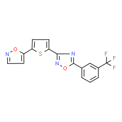 ChemSpider 2D Image | 3-(5-isoxazol-5-ylthien-2-yl)-5-[3-(trifluoromethyl)phenyl]-1,2,4-oxadiazole | C16H8F3N3O2S