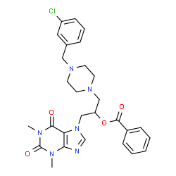 ChemSpider 2D Image | 1-[4-(3-Chlorobenzyl)-1-piperazinyl]-3-(1,3-dimethyl-2,6-dioxo-1,2,3,6-tetrahydro-7H-purin-7-yl)-2-propanyl benzoate | C28H31ClN6O4