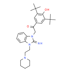 ChemSpider 2D Image | 1-(3,5-di-tert-butyl-4-hydroxyphenyl)-2-{2-imino-3-[2-(piperidin-1-yl)ethyl]-2,3-dihydro-1H-benzimidazol-1-yl}ethanone | C30H42N4O2