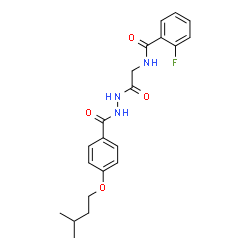 ChemSpider 2D Image | 2-Fluoro-N-(2-{2-[4-(3-methylbutoxy)benzoyl]hydrazino}-2-oxoethyl)benzamide | C21H24FN3O4