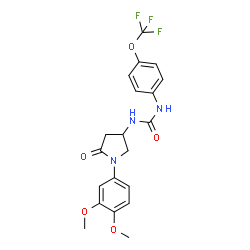 ChemSpider 2D Image | 1-[1-(3,4-Dimethoxyphenyl)-5-oxo-3-pyrrolidinyl]-3-[4-(trifluoromethoxy)phenyl]urea | C20H20F3N3O5
