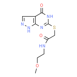 ChemSpider 2D Image | N-(2-Methoxyethyl)-2-[(4-oxo-4,5-dihydro-1H-pyrazolo[3,4-d]pyrimidin-6-yl)sulfanyl]acetamide | C10H13N5O3S