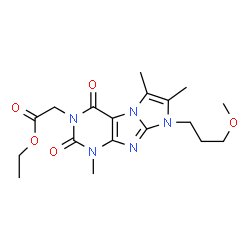 ChemSpider 2D Image | Ethyl [8-(3-methoxypropyl)-1,6,7-trimethyl-2,4-dioxo-1,2,4,8-tetrahydro-3H-imidazo[2,1-f]purin-3-yl]acetate | C18H25N5O5