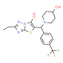 ChemSpider 2D Image | 2-Ethyl-5-{(4-hydroxy-1-piperidinyl)[4-(trifluoromethyl)phenyl]methyl}[1,3]thiazolo[3,2-b][1,2,4]triazol-6-ol | C19H21F3N4O2S