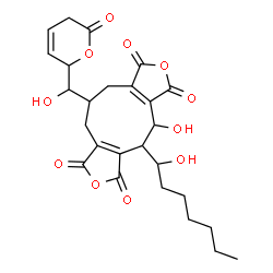 ChemSpider 2D Image | 4-Hydroxy-5-(1-hydroxyheptyl)-10-[hydroxy(6-oxo-5,6-dihydro-2H-pyran-2-yl)methyl]-5,9,10,11-tetrahydro-1H-furo[3',4':5,6]cyclonona[1,2-c]furan-1,3,6,8(4H)-tetrone | C26H30O11