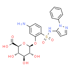 ChemSpider 2D Image | 5-Amino-2-[(1-phenyl-1H-pyrazol-5-yl)sulfamoyl]phenyl beta-D-glucopyranosiduronic acid | C21H22N4O9S