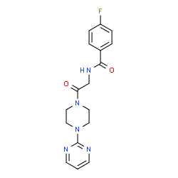ChemSpider 2D Image | 4-Fluoro-N-{2-oxo-2-[4-(2-pyrimidinyl)-1-piperazinyl]ethyl}benzamide | C17H18FN5O2