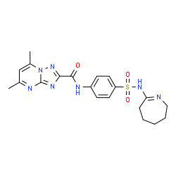 ChemSpider 2D Image | 5,7-Dimethyl-N-[4-(3,4,5,6-tetrahydro-2H-azepin-7-ylsulfamoyl)phenyl][1,2,4]triazolo[1,5-a]pyrimidine-2-carboxamide | C20H23N7O3S