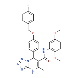 ChemSpider 2D Image | 7-(4-(4-chlorobenzyloxy)phenyl)-N-(2,5-dimethoxyphenyl)-5-methyl-4,7-dihydrotetrazolo[1,5-a]pyrimidine-6-carboxamide | C27H25ClN6O4