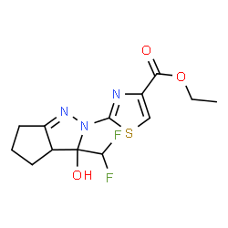 ChemSpider 2D Image | Ethyl 2-[3-(difluoromethyl)-3-hydroxy-3a,4,5,6-tetrahydrocyclopenta[c]pyrazol-2(3H)-yl]-1,3-thiazole-4-carboxylate | C13H15F2N3O3S