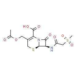 ChemSpider 2D Image | (6R,7R)-3-(Acetoxymethyl)-7-{[(methylsulfonyl)acetyl]amino}-8-oxo-5-thia-1-azabicyclo[4.2.0]oct-2-ene-2-carboxylic acid | C13H16N2O8S2