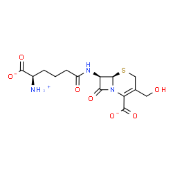 ChemSpider 2D Image | (6R,7R)-7-{[(5R)-5-Ammonio-5-carboxylatopentanoyl]amino}-3-(hydroxymethyl)-8-oxo-5-thia-1-azabicyclo[4.2.0]oct-2-ene-2-carboxylate | C14H18N3O7S