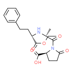ChemSpider 2D Image | N-[(2S)-1-Ethoxy-1-oxo-4-phenyl-2-butanyl]-L-alanyl-5-oxo-L-proline | C20H26N2O6