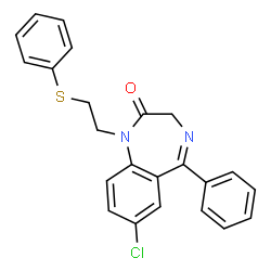 ChemSpider 2D Image | 7-Chloro-5-phenyl-1-[2-(phenylsulfanyl)ethyl]-1,3-dihydro-2H-1,4-benzodiazepin-2-one | C23H19ClN2OS