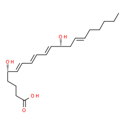 ChemSpider 2D Image | (5S,6E,8E,10E,12R,14E)-5,12-Dihydroxy-6,8,10,14-icosatetraenoic acid | C20H32O4