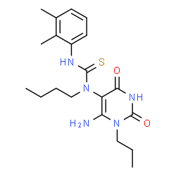 ChemSpider 2D Image | 1-(6-Amino-2,4-dioxo-1-propyl-1,2,3,4-tetrahydro-5-pyrimidinyl)-1-butyl-3-(2,3-dimethylphenyl)thiourea | C20H29N5O2S