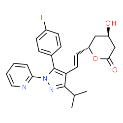 ChemSpider 2D Image | (4R,6S)-6-{(E)-2-[5-(4-Fluorophenyl)-3-isopropyl-1-(2-pyridinyl)-1H-pyrazol-4-yl]vinyl}-4-hydroxytetrahydro-2H-pyran-2-one | C24H24FN3O3