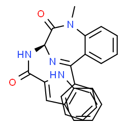 ChemSpider 2D Image | N-[(3R)-1-Methyl-2-oxo-5-phenyl-2,3-dihydro-1H-1,4-benzodiazepin-3-yl]-1H-indole-2-carboxamide | C25H20N4O2