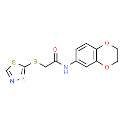 ChemSpider 2D Image | N-(2,3-Dihydro-1,4-benzodioxin-6-yl)-2-(1,3,4-thiadiazol-2-ylsulfanyl)acetamide | C12H11N3O3S2