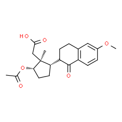 ChemSpider 2D Image | {(1S,2S,5S)-2-Acetoxy-5-[(2R)-6-methoxy-1-oxo-1,2,3,4-tetrahydro-2-naphthalenyl]-1-methylcyclopentyl}acetic acid | C21H26O6