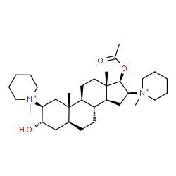 ChemSpider 2D Image | (2beta,3alpha,5alpha,16beta,17beta)-17-Acetoxy-3-hydroxy-2,16-bis(1-methyl-1-piperidiniumyl)androstane | C33H58N2O3