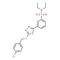 ChemSpider 2D Image | 3-{5-[(4-Chlorobenzyl)sulfanyl]-1,3,4-oxadiazol-2-yl}-N,N-diethylbenzenesulfonamide | C19H20ClN3O3S2