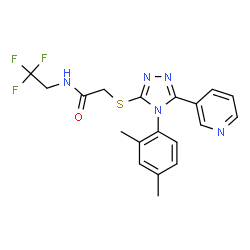 ChemSpider 2D Image | 2-{[4-(2,4-Dimethylphenyl)-5-(3-pyridinyl)-4H-1,2,4-triazol-3-yl]sulfanyl}-N-(2,2,2-trifluoroethyl)acetamide | C19H18F3N5OS