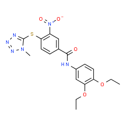 ChemSpider 2D Image | N-(3,4-Diethoxyphenyl)-4-[(1-methyl-1H-tetrazol-5-yl)sulfanyl]-3-nitrobenzamide | C19H20N6O5S