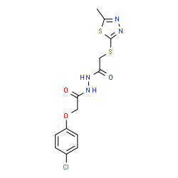 ChemSpider 2D Image | 2-(4-Chlorophenoxy)-N'-{[(5-methyl-1,3,4-thiadiazol-2-yl)sulfanyl]acetyl}acetohydrazide | C13H13ClN4O3S2
