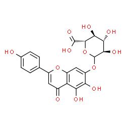 ChemSpider 2D Image | 5,6-Dihydroxy-2-(4-hydroxyphenyl)-4-oxo-4H-chromen-7-yl D-glucopyranosiduronic acid | C21H18O12