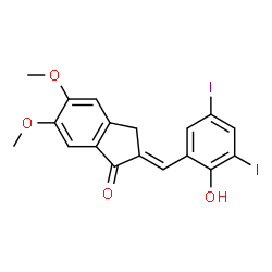 ChemSpider 2D Image | (2E)-2-(2-Hydroxy-3,5-diiodobenzylidene)-5,6-dimethoxy-1-indanone | C18H14I2O4
