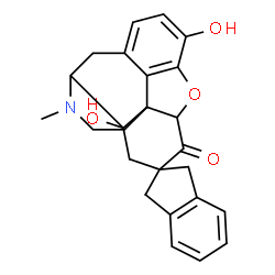 ChemSpider 2D Image | 10',17'-Dihydroxy-4'-methyl-1,3-dihydro-14'H-spiro[indene-2,15'-[12]oxa[4]azapentacyclo[9.6.1.0~1,13~.0~5,17~.0~7,18~]octadeca[7(18),8,10]trien]-14'-one | C25H25NO4