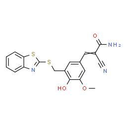ChemSpider 2D Image | 3-[3-[(2-benzothiazolylthio)methyl]-4-hydroxy-5-methoxyphenyl]-2-cyano-2-propenamide | C19H15N3O3S2