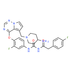 ChemSpider 2D Image | N-{[4-({5-[(4-Amino-1-piperidinyl)methyl]pyrrolo[2,1-f][1,2,4]triazin-4-yl}oxy)-3-fluorophenyl]carbamoyl}-2-(4-fluorophenyl)acetamide | C27H27F2N7O3