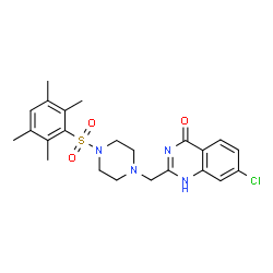 ChemSpider 2D Image | 7-Chloro-2-({4-[(2,3,5,6-tetramethylphenyl)sulfonyl]-1-piperazinyl}methyl)-4(1H)-quinazolinone | C23H27ClN4O3S