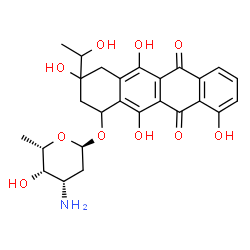 ChemSpider 2D Image | 3,5,10,12-Tetrahydroxy-3-(1-hydroxyethyl)-6,11-dioxo-1,2,3,4,6,11-hexahydro-1-tetracenyl 3-amino-2,3,6-trideoxy-alpha-L-lyxo-hexopyranoside | C26H29NO10